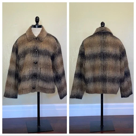Madewell Kenwick Jacket in Plaid Brown Tan Size Medium - Picture 1 of 12